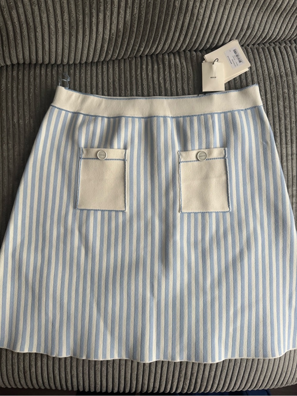 NWT Sandro size 42 Blue and Cream white Striped Mini Skirt with Patch Pockets - Picture 4 of 13